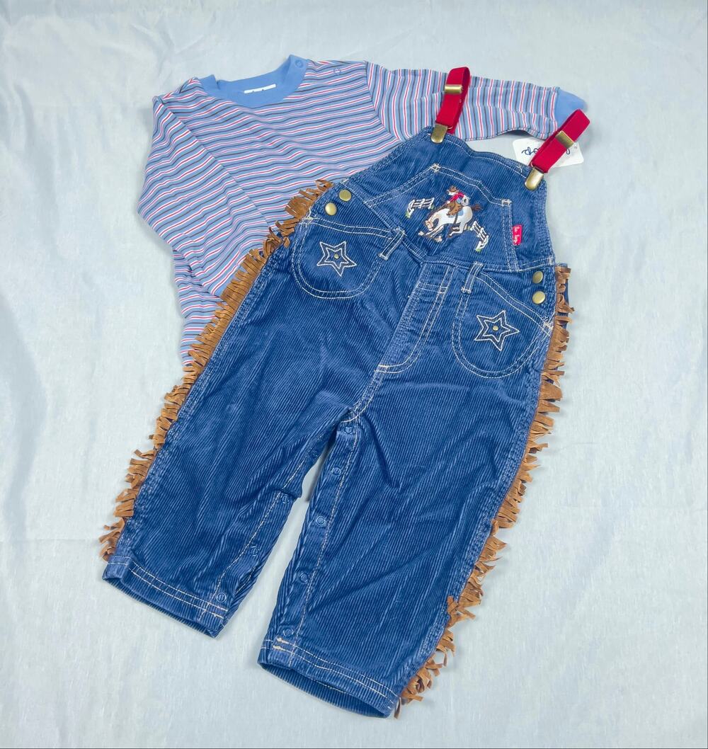 Vintage Le Top Western Cowboy Corduroy Fringe Overall Set 18M Deadstock NWT NOS